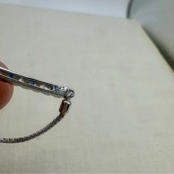 Sapphire & 925 Sterling Silver Signed Fine Adjustable Chain Bracelet 4g - Picture 6 of 8